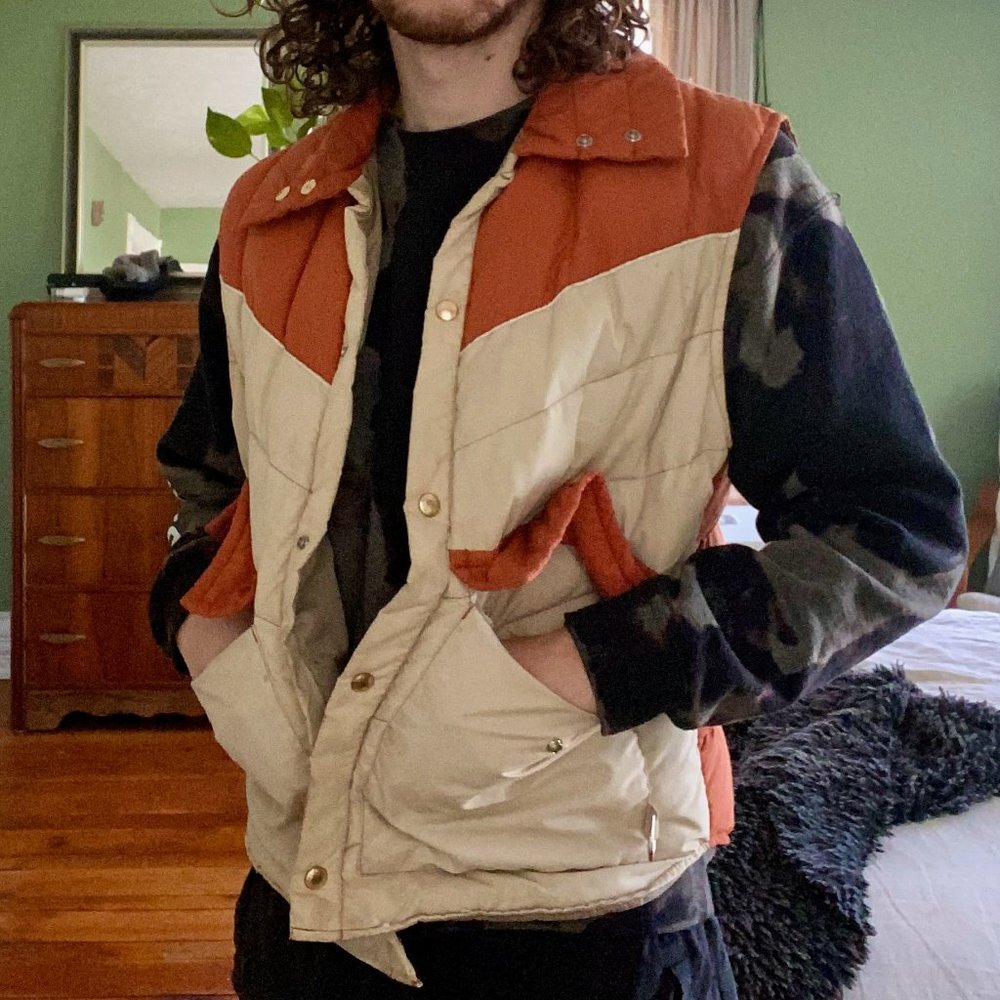 Vintage | Walls Blizzard-Pruf Puffer Vest | Men's Large | Orange/Cream